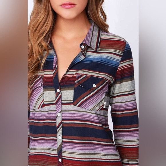 Roxy Camp Site Multi Striped Long Sleeve Top - Size M - Picture 5 of 7